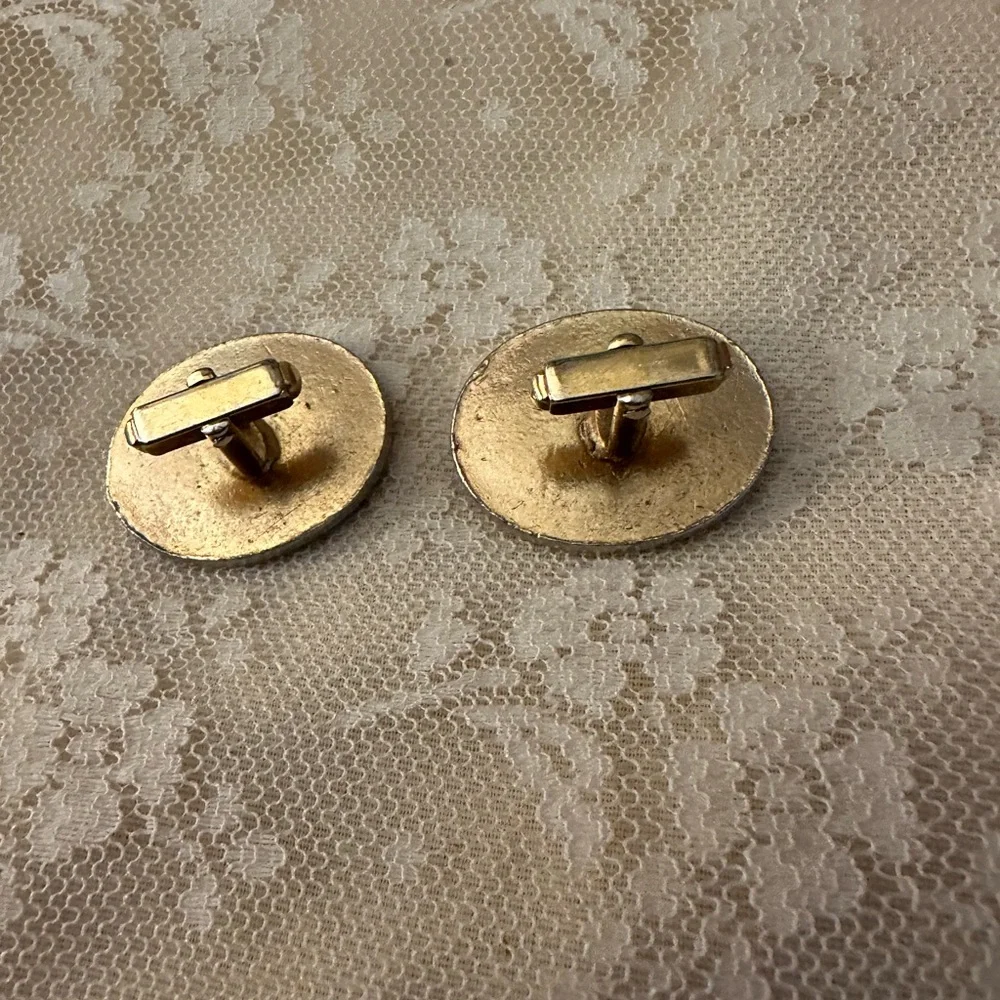 Vintage Cuff Links Gold TONED Black Inlay - Rare
